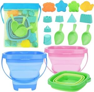 Collapsible Foldable Beach Sand Buckets and Shovels Set