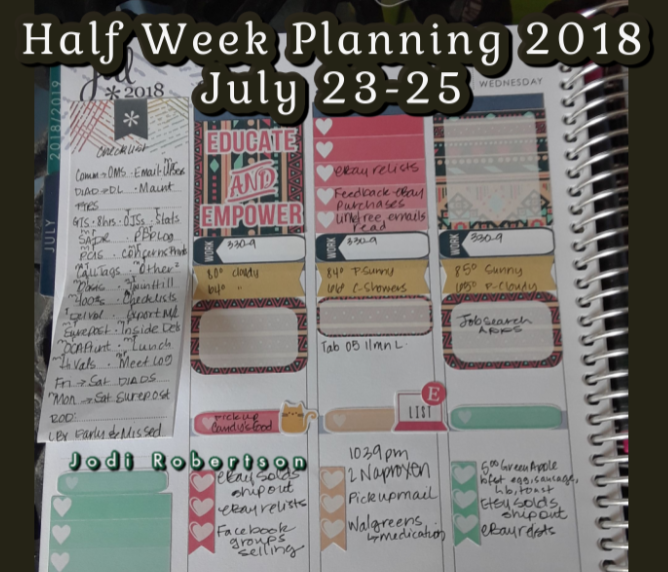 Erin Condren Life Planner Half Week Planning 2018 July 23-25