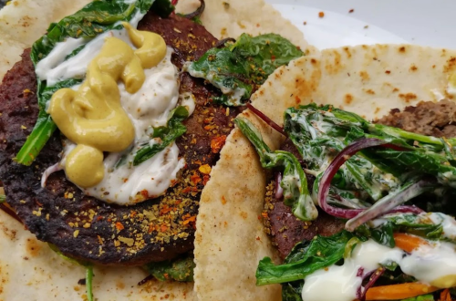 Impossible Burger atop Almond Flour Tortilla