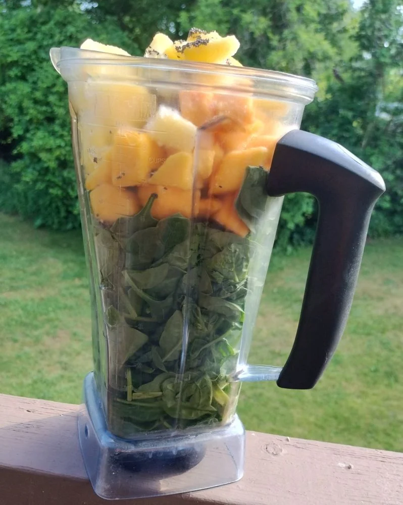Pineapple Mango Spinach Smoothie before the blend