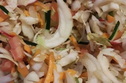 Spiralized Zucchini Radish Cucumber Salad with Red Wine Vinegar Dijon Dressing