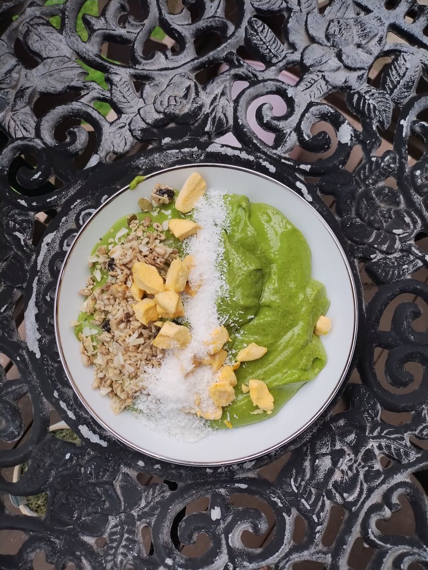 Tropical Green Cake Batter Power Smoothie Bowl