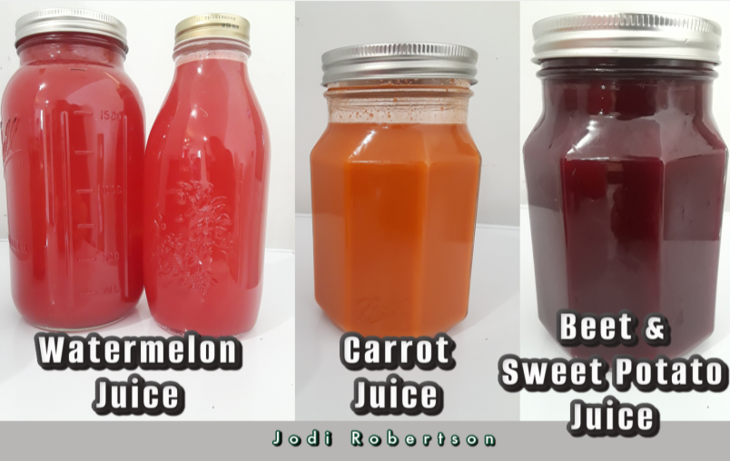 Watermelon Juice and Carrot Juice and Beet with Sweet Potato Juice